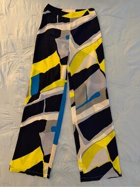 Straight-Leg Graphic Print Pants in Black, Yellow & Blue
